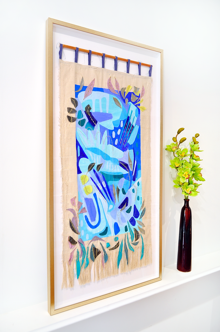 Deep Dive - 53.5"x27.25" Framed Mixed Media Tapestry *Local Pick-Up Only Item*