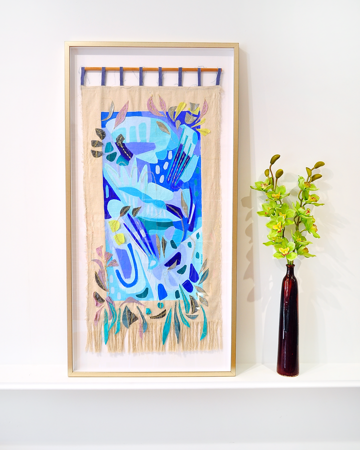 Deep Dive - 53.5"x27.25" Framed Mixed Media Tapestry *Local Pick-Up Only Item*