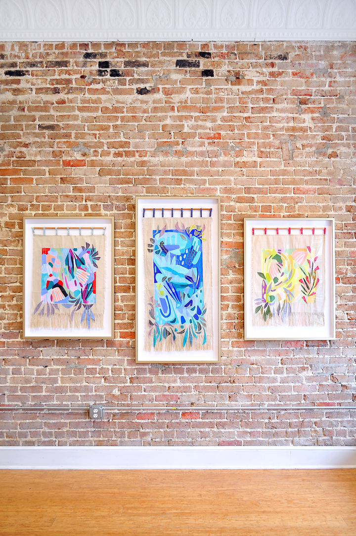 Deep Dive - 53.5"x27.25" Framed Mixed Media Tapestry *Local Pick-Up Only Item*