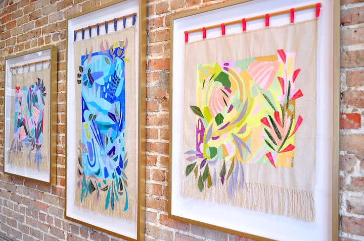 Deep Dive - 53.5"x27.25" Framed Mixed Media Tapestry *Local Pick-Up Only Item*