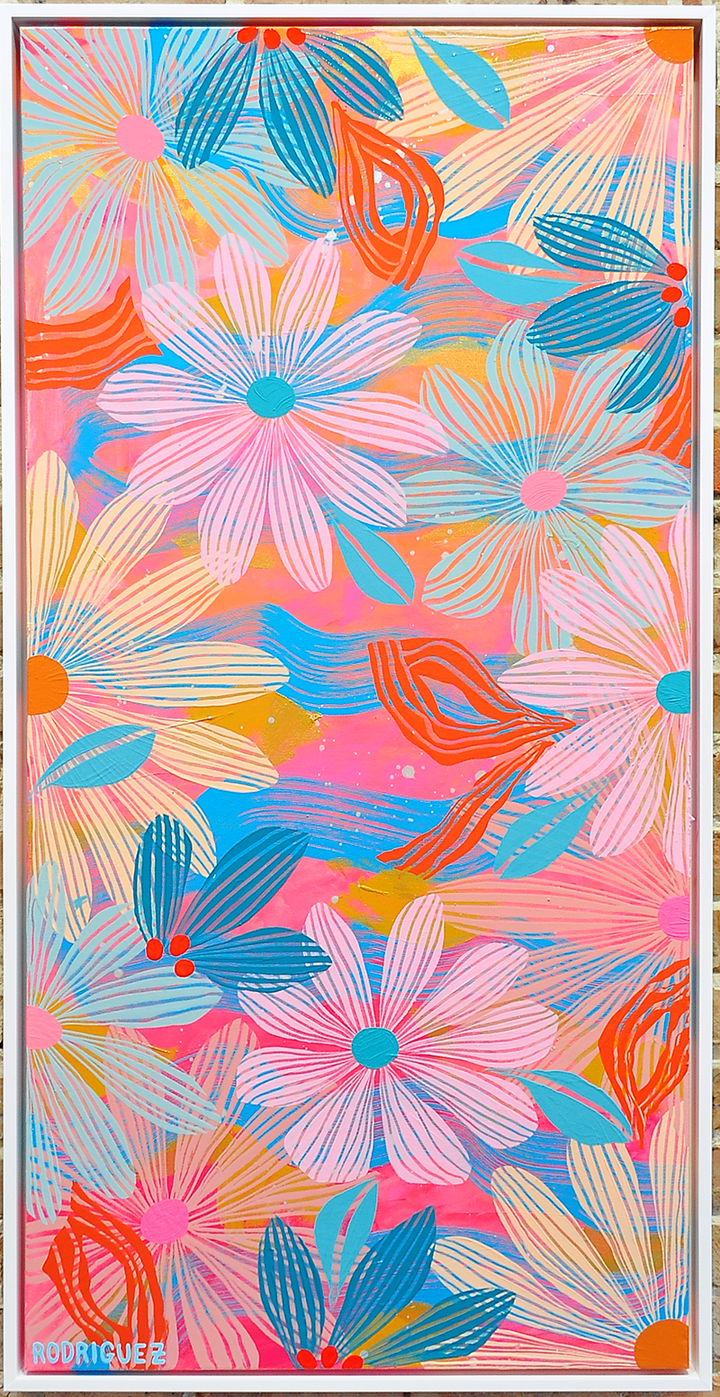 Pale Pink Floating Floral - Framed 25.5x49.5 on Canvas *NEW*
