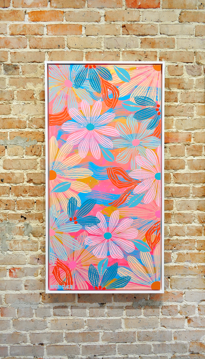 Pale Pink Floating Floral - Framed 25.5x49.5 on Canvas *NEW*