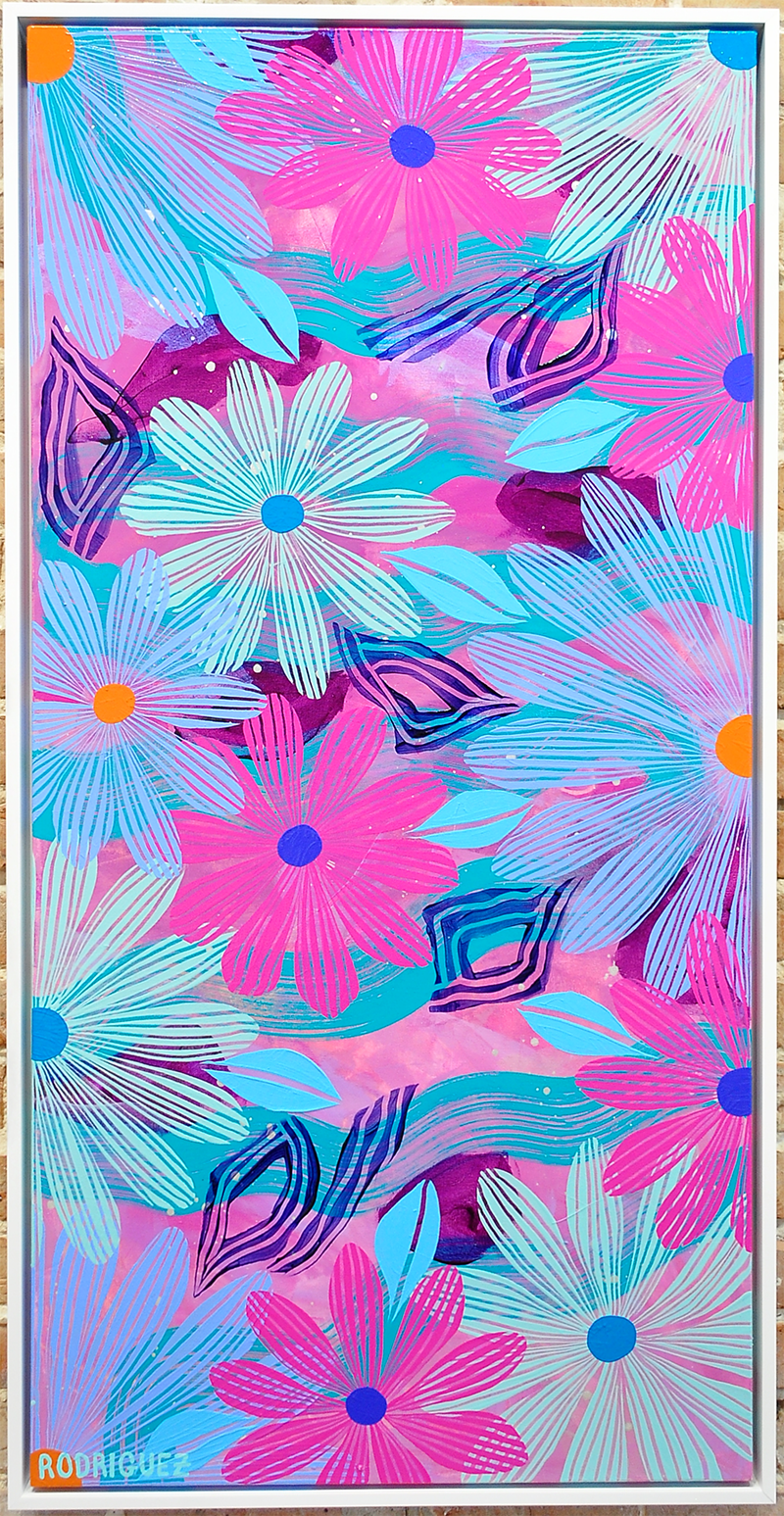 Magenta Floating Floral - Framed 25.5x49.5 on Canvas *NEW*