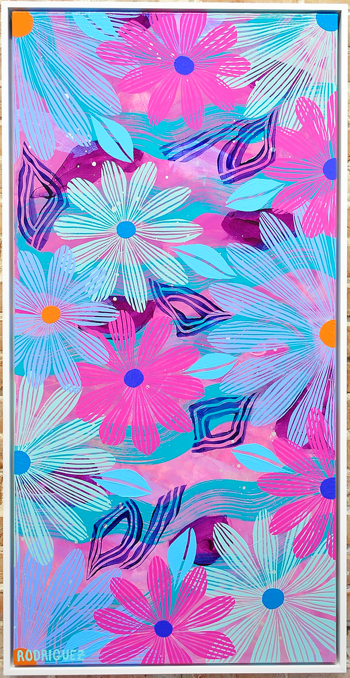 Magenta Floating Floral - Framed 25.5x49.5 on Canvas *NEW*