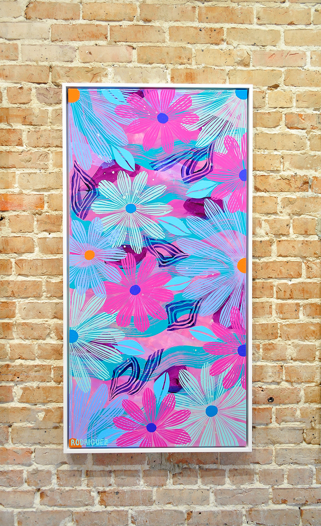 Magenta Floating Floral - Framed 25.5x49.5 on Canvas *NEW*