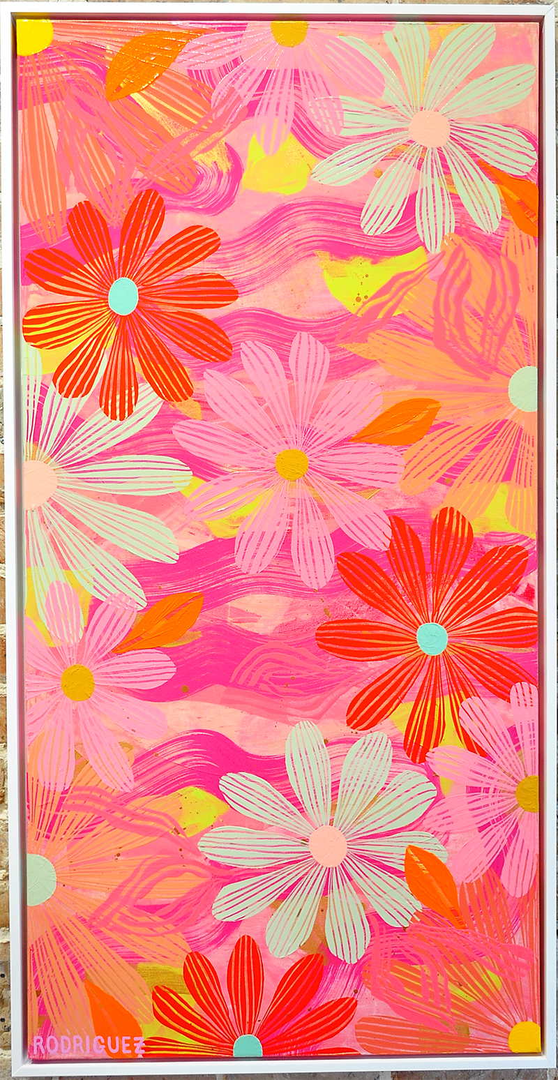 Coral Floating Floral - Framed 25.5x49.5 on Canvas *NEW*