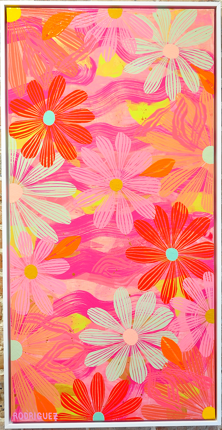 Coral Floating Floral - Framed 25.5x49.5 on Canvas *NEW*