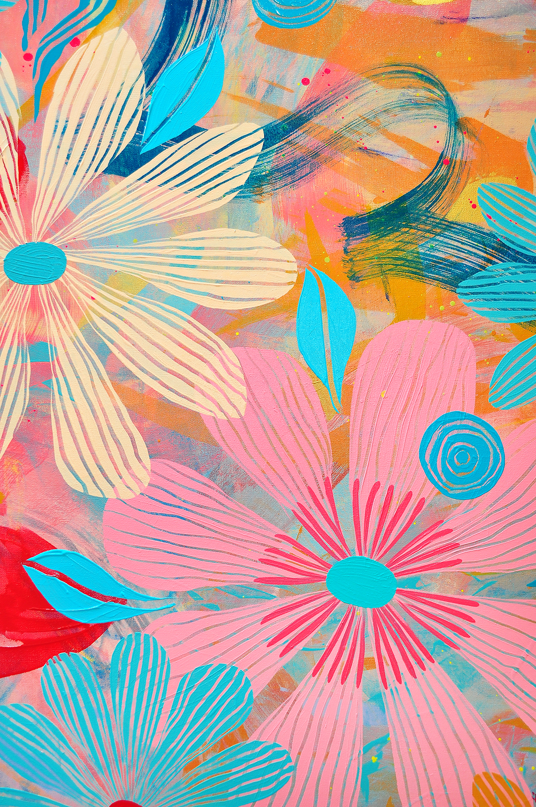 Cosmos Floating Floral - Framed 50x62x2.5 on Canvas