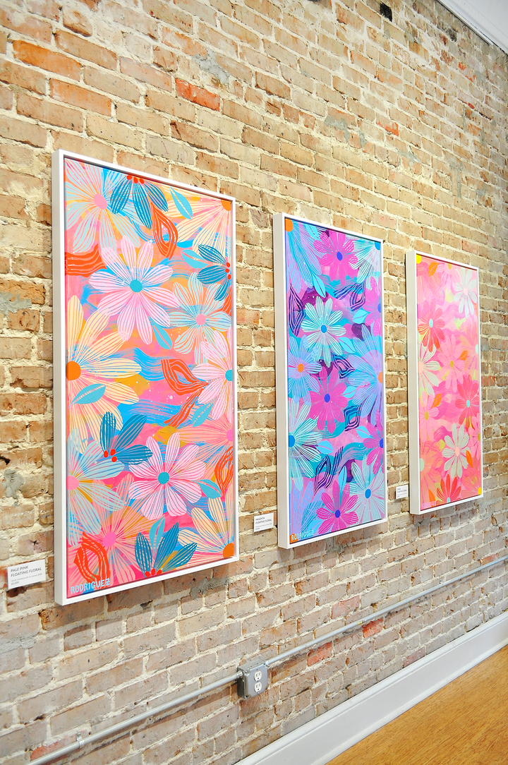 Magenta Floating Floral - Framed 25.5x49.5 on Canvas *NEW*