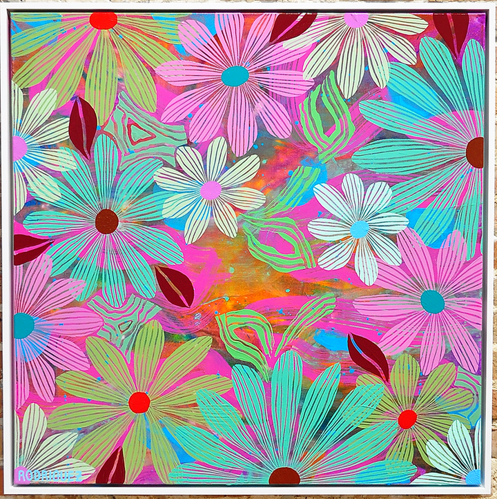 Green Floating Floral - Framed 37.5x37.5 on Canvas *NEW*