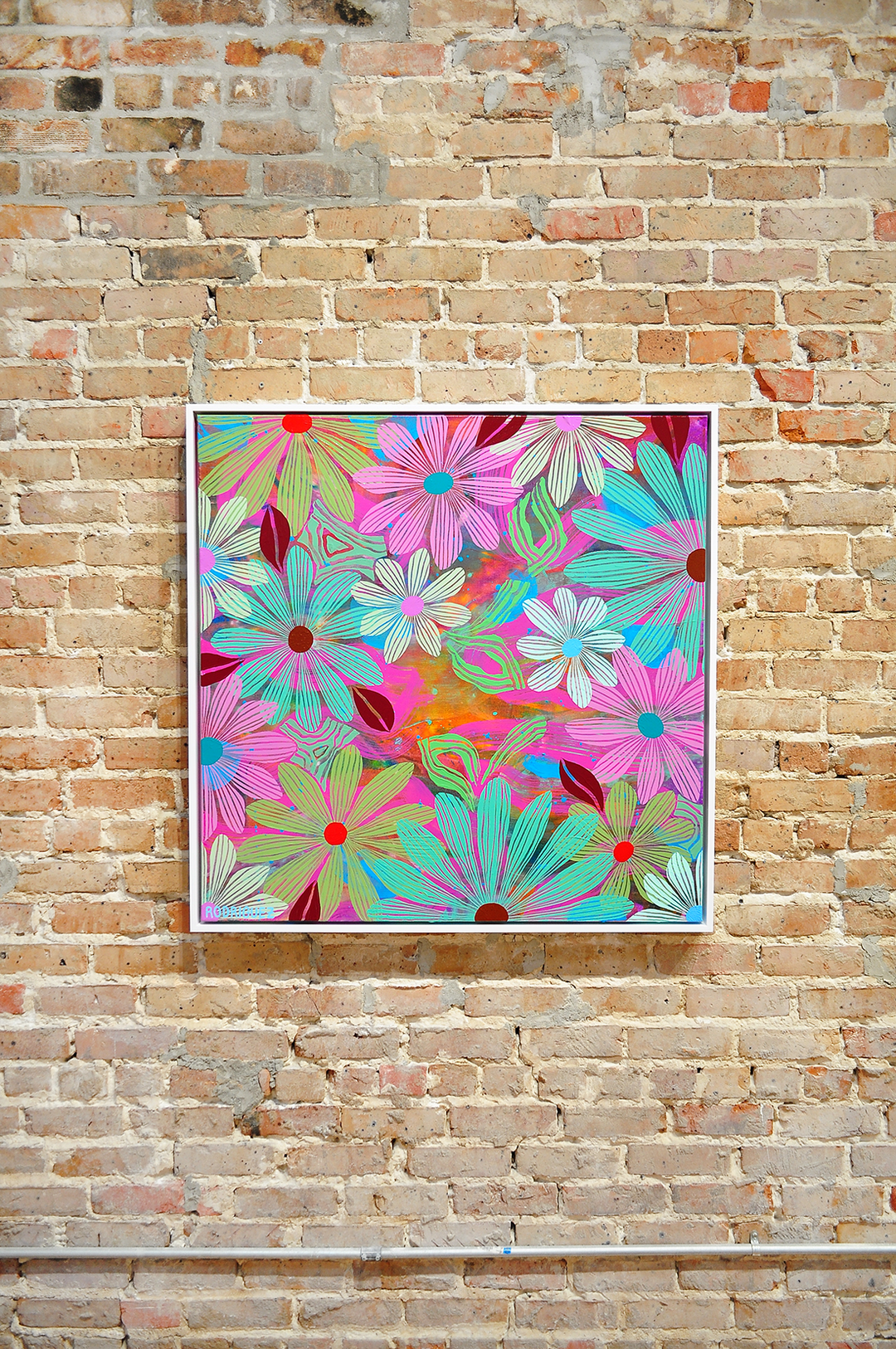 Green Floating Floral - Framed 37.5x37.5 on Canvas *NEW*