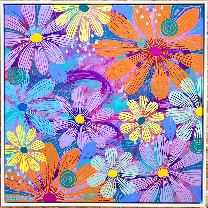 Purple Floating Floral - Framed 37.5x37.5 on Canvas *NEW*
