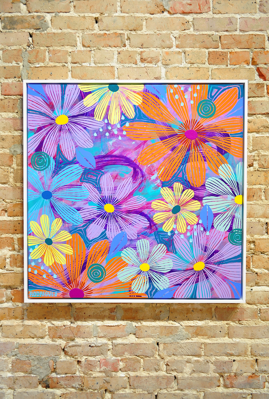 Purple Floating Floral - Framed 37.5x37.5 on Canvas *NEW*