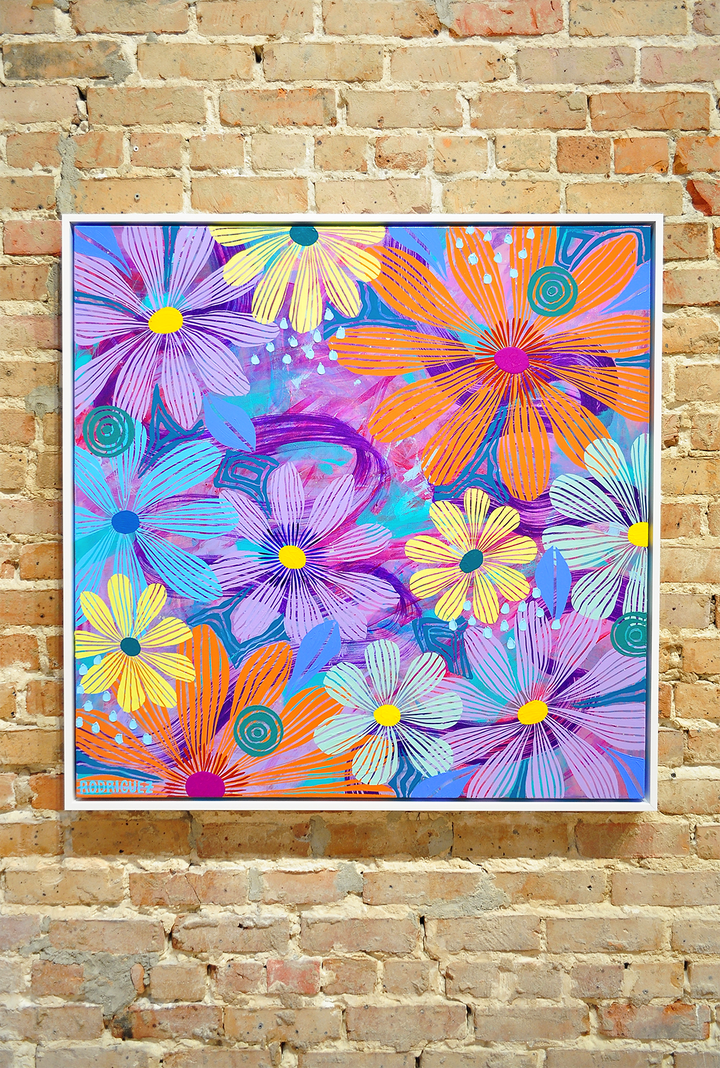 Purple Floating Floral - Framed 37.5x37.5 on Canvas *NEW*