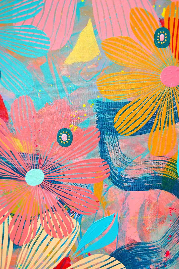 Cosmos Floating Floral - Framed 50x62x2.5 on Canvas