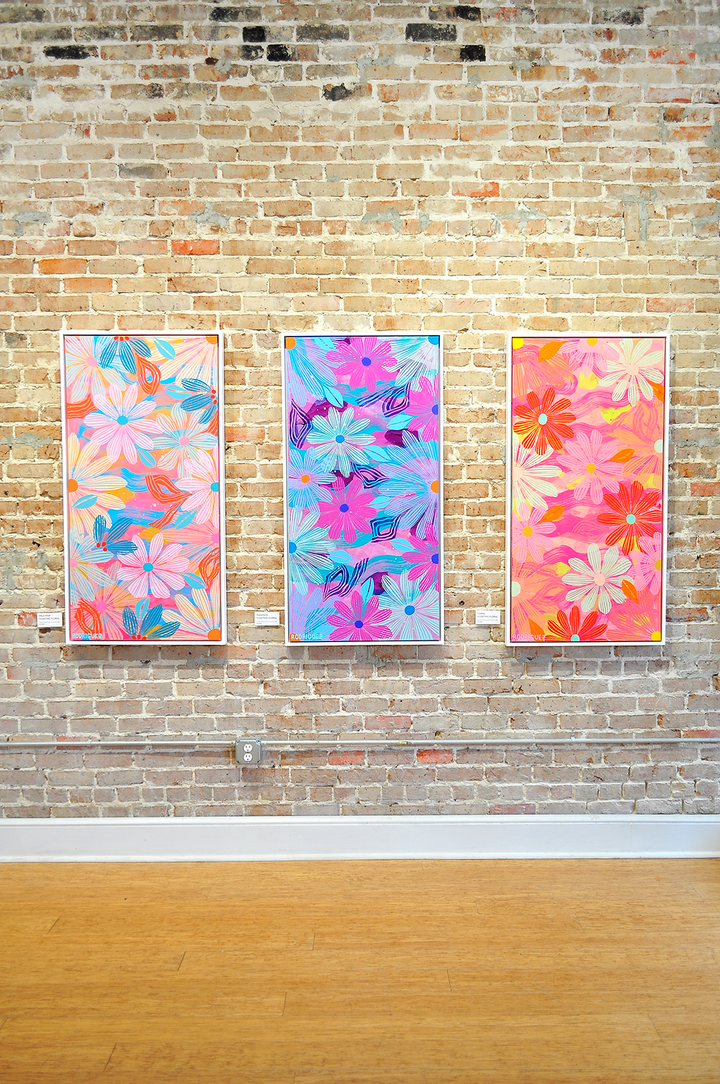 Magenta Floating Floral - Framed 25.5x49.5 on Canvas *NEW*