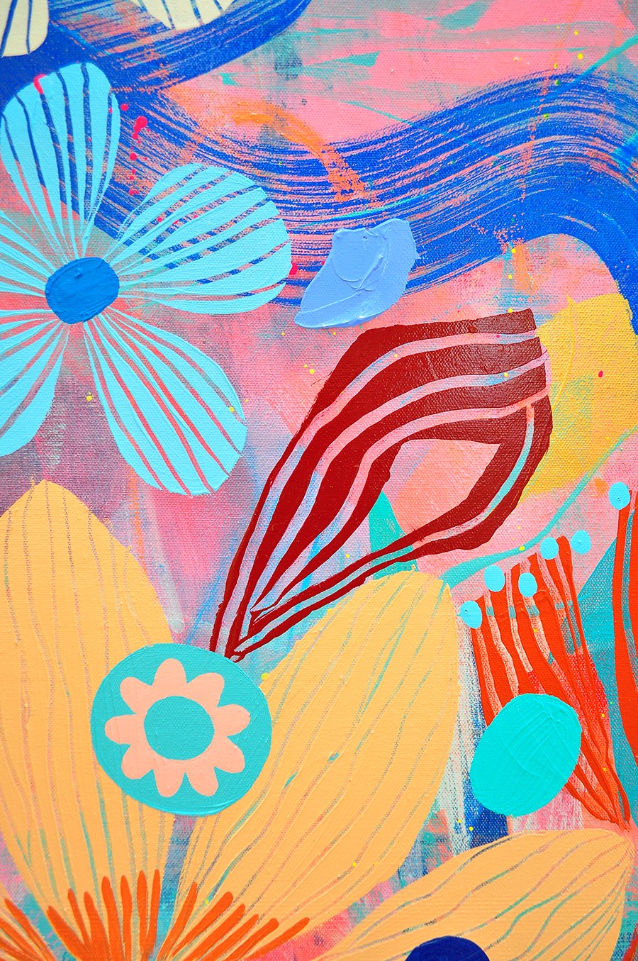 Plumerias Floating Floral - Framed 50x62x2.5 on Canvas