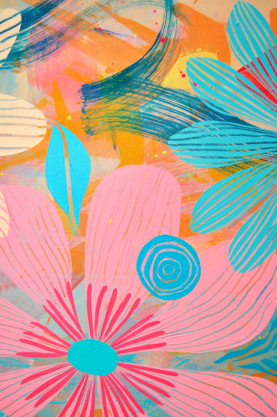 Cosmos Floating Floral - Framed 50x62x2.5 on Canvas
