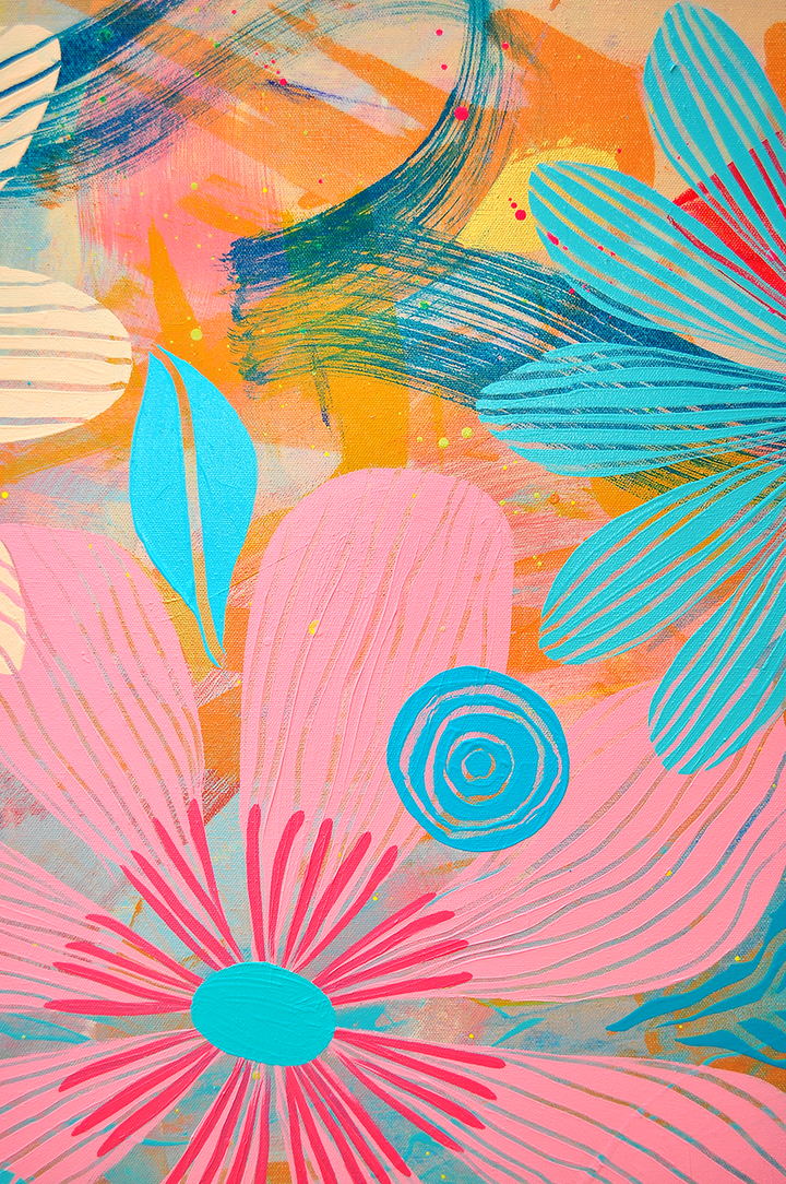 Cosmos Floating Floral - Framed 50x62x2.5 on Canvas