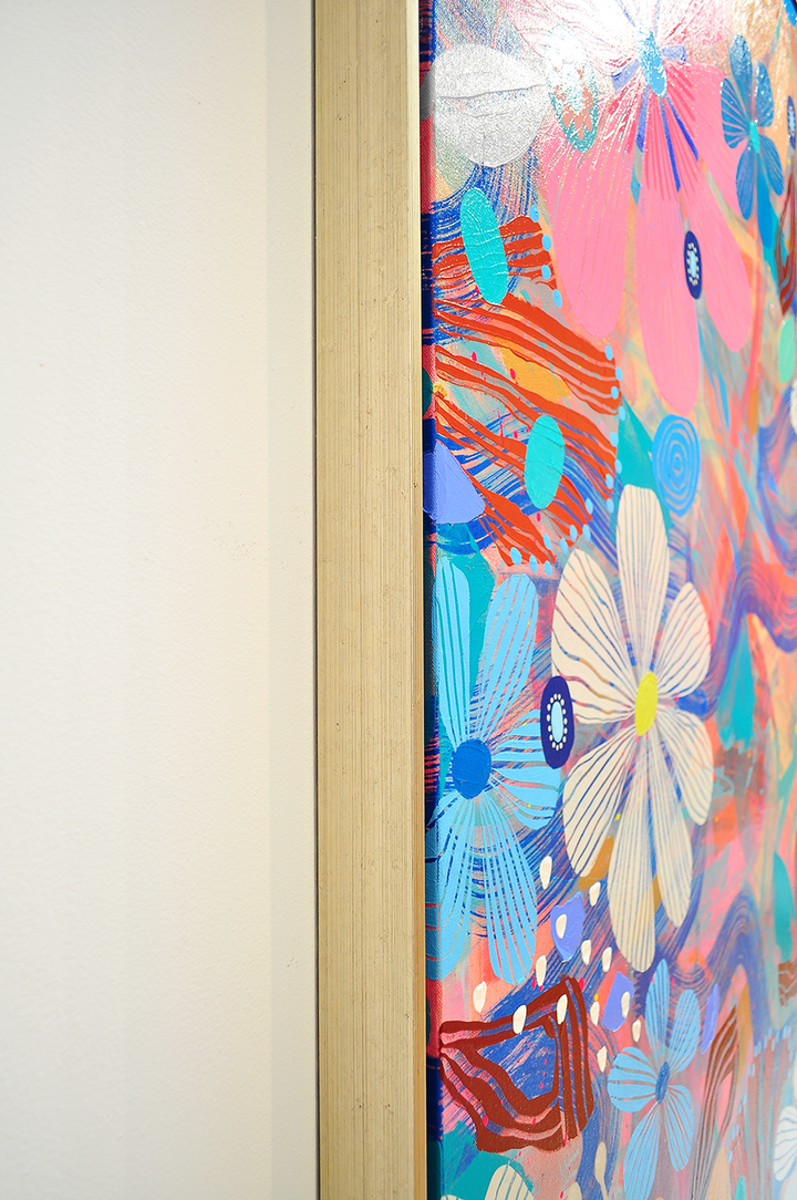 Plumerias Floating Floral - Framed 50x62x2.5 on Canvas