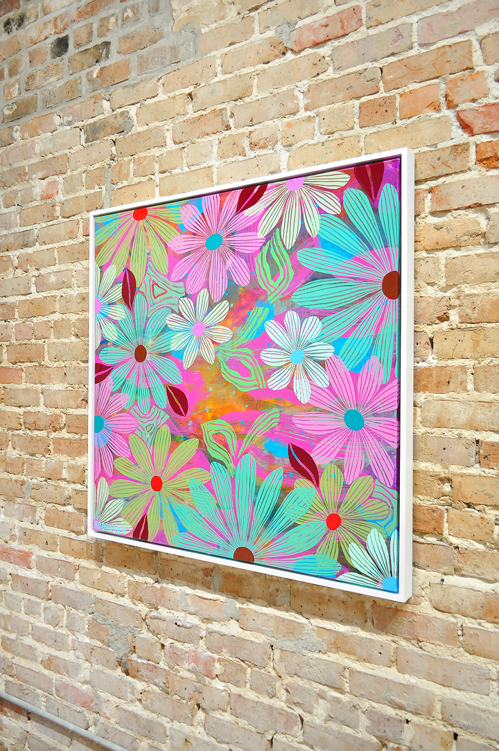 Green Floating Floral - Framed 37.5x37.5 on Canvas *NEW*