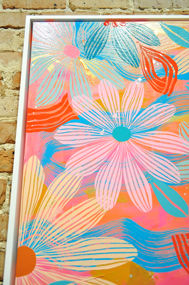 Pale Pink Floating Floral - Framed 25.5x49.5 on Canvas *NEW*