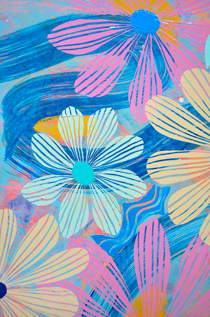 Blue Floating Floral - Framed 37.5x37.5 on Canvas *NEW*