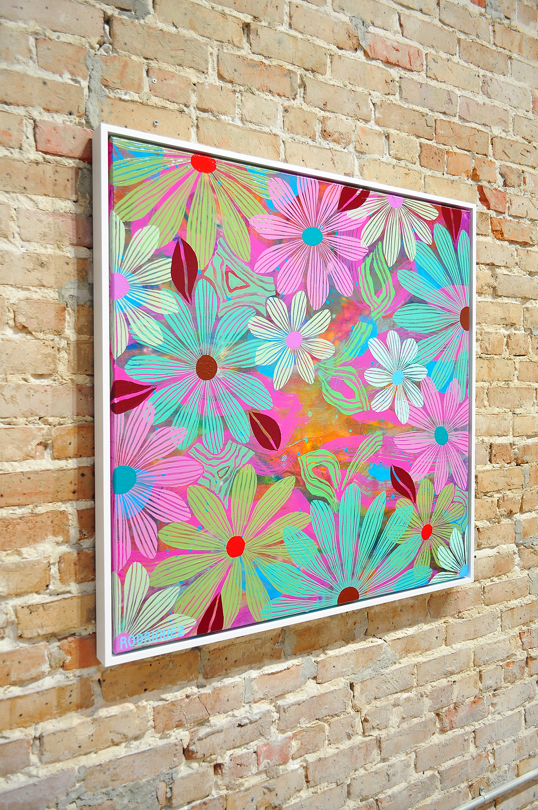 Green Floating Floral - Framed 37.5x37.5 on Canvas *NEW*