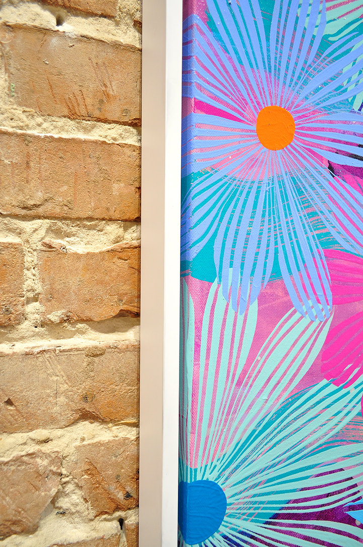 Magenta Floating Floral - Framed 25.5x49.5 on Canvas *NEW*