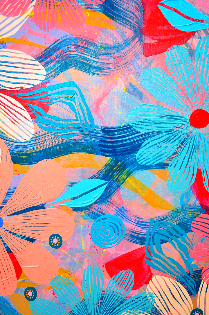 Cosmos Floating Floral - Framed 50x62x2.5 on Canvas