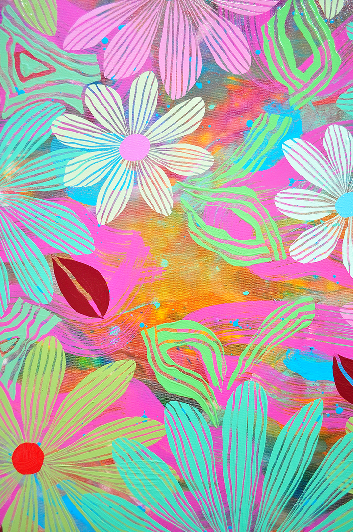 Green Floating Floral - Framed 37.5x37.5 on Canvas *NEW*