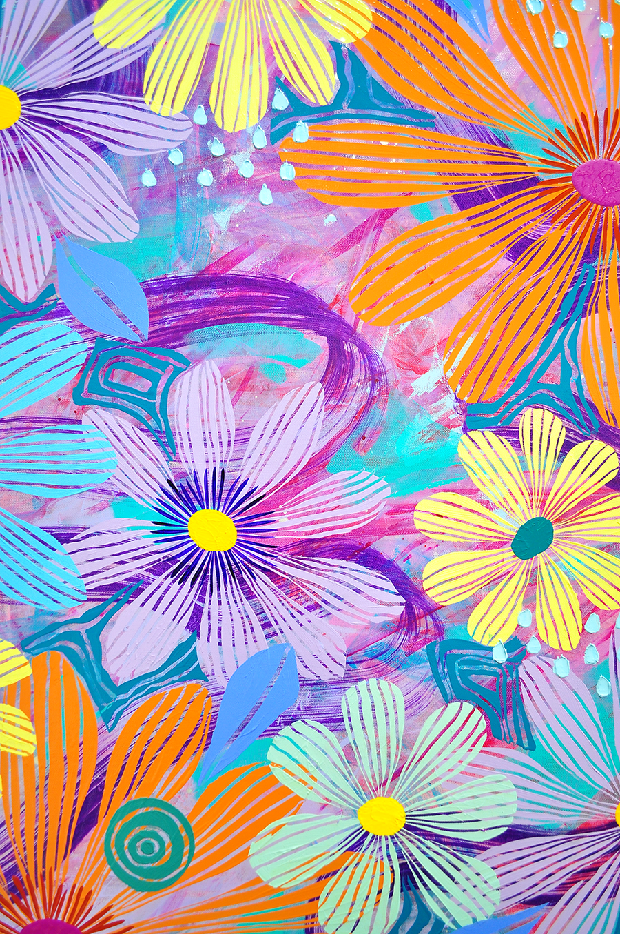 Purple Floating Floral - Framed 37.5x37.5 on Canvas *NEW*