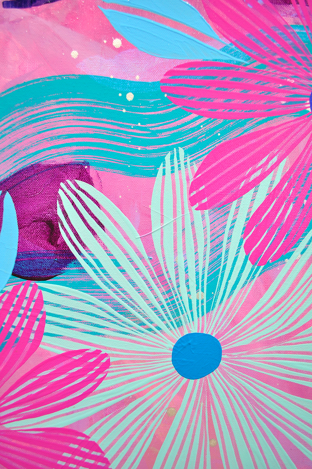 Magenta Floating Floral - Framed 25.5x49.5 on Canvas *NEW*