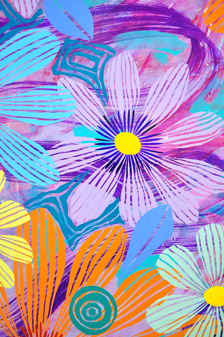 Purple Floating Floral - Framed 37.5x37.5 on Canvas *NEW*
