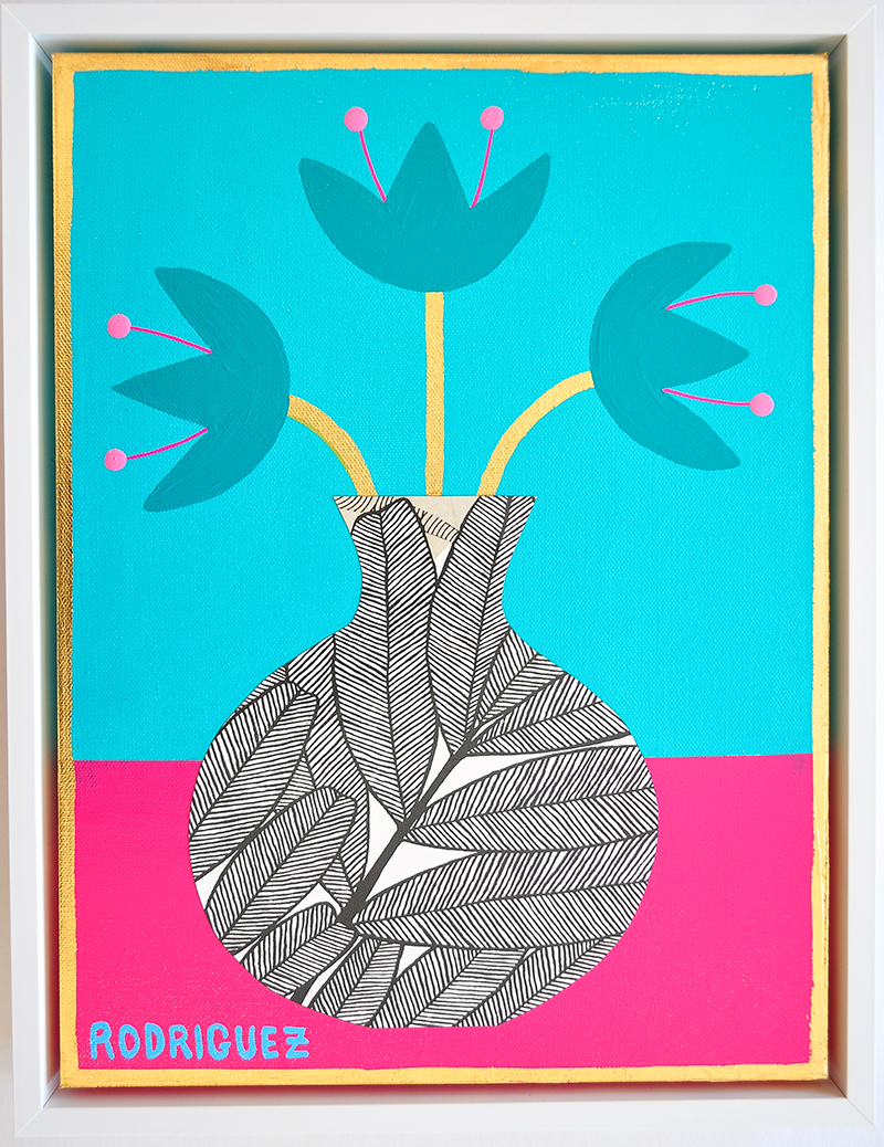 6 Flowergram - 13.5 x 17.5 Framed Mixed Media on Canvas *NEW*
