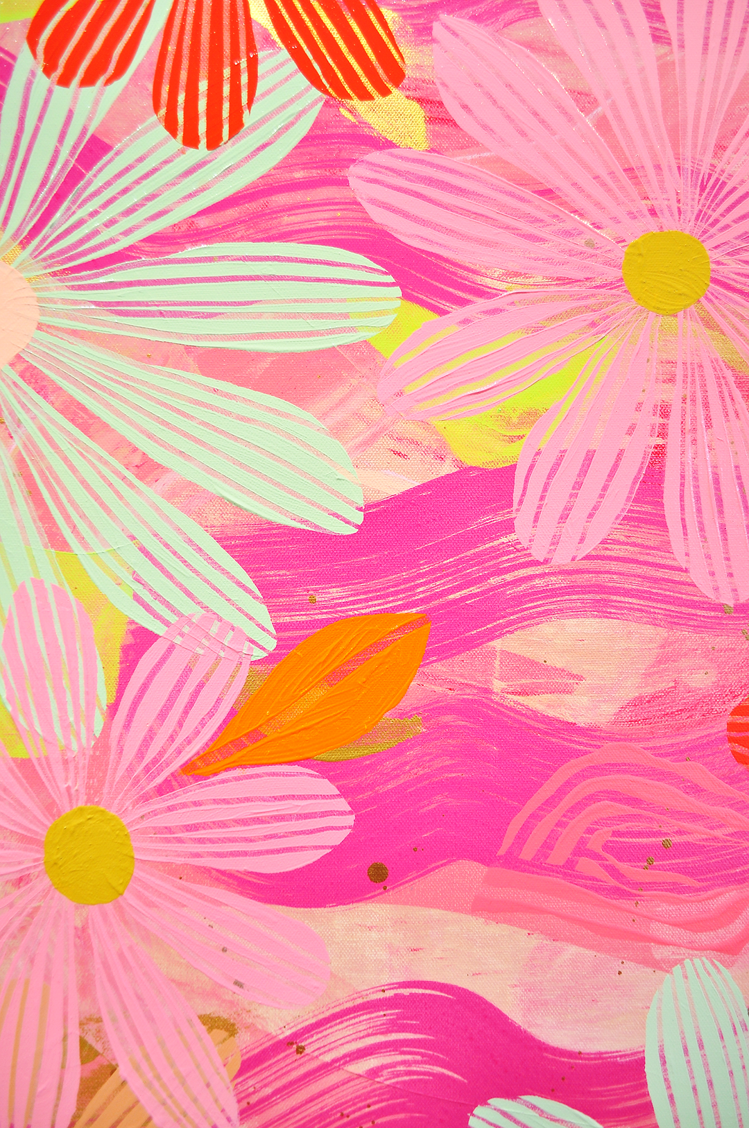 Coral Floating Floral - Framed 25.5x49.5 on Canvas *NEW*