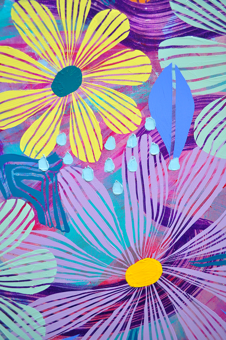Purple Floating Floral - Framed 37.5x37.5 on Canvas *NEW*