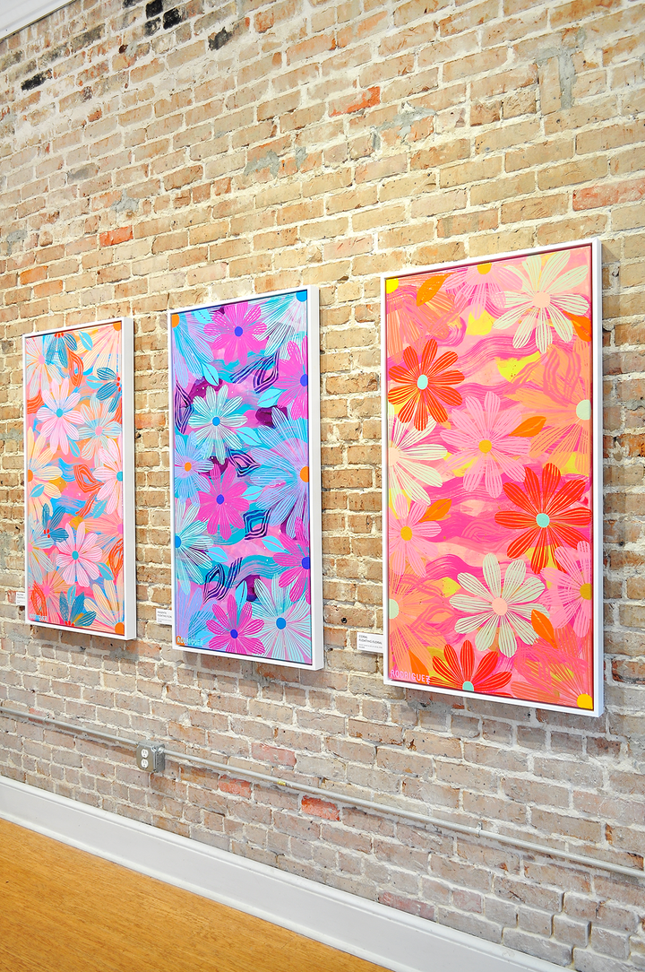 Magenta Floating Floral - Framed 25.5x49.5 on Canvas *NEW*
