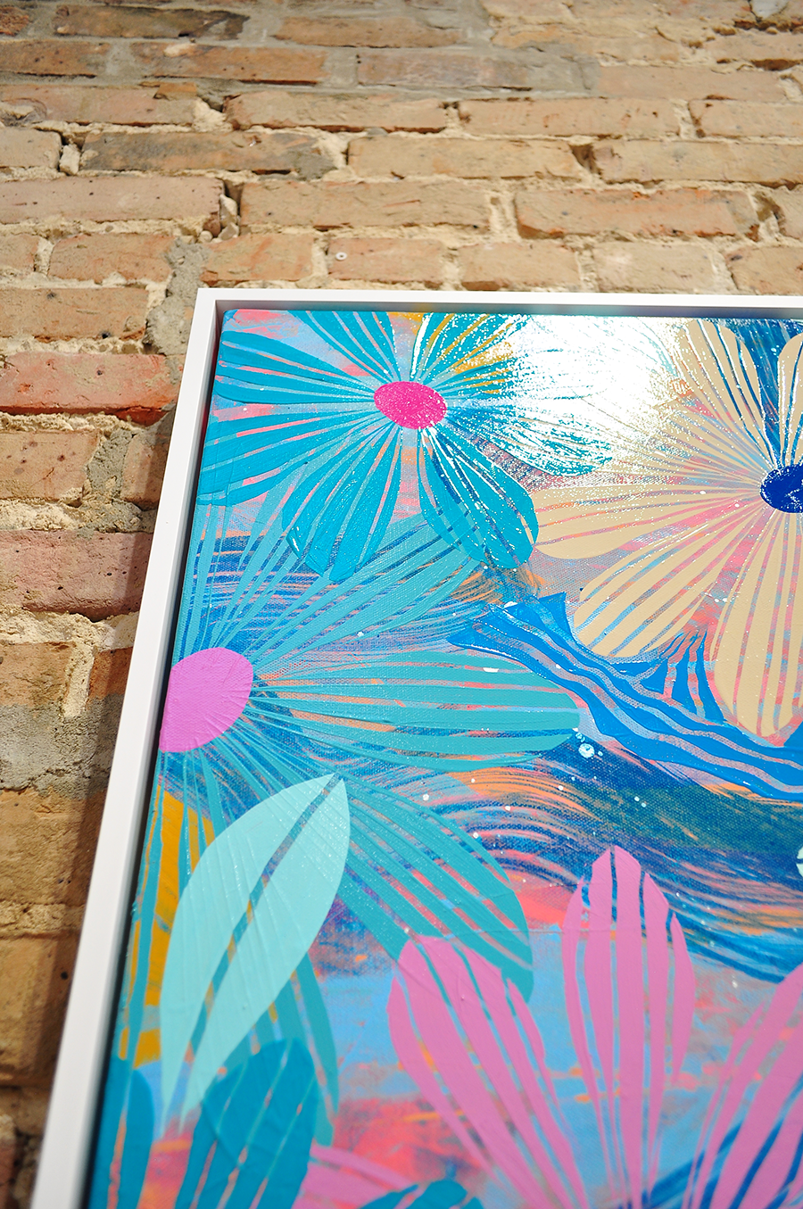 Blue Floating Floral - Framed 37.5x37.5 on Canvas *NEW*