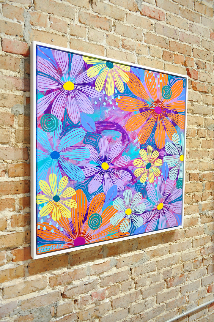 Purple Floating Floral - Framed 37.5x37.5 on Canvas *NEW*