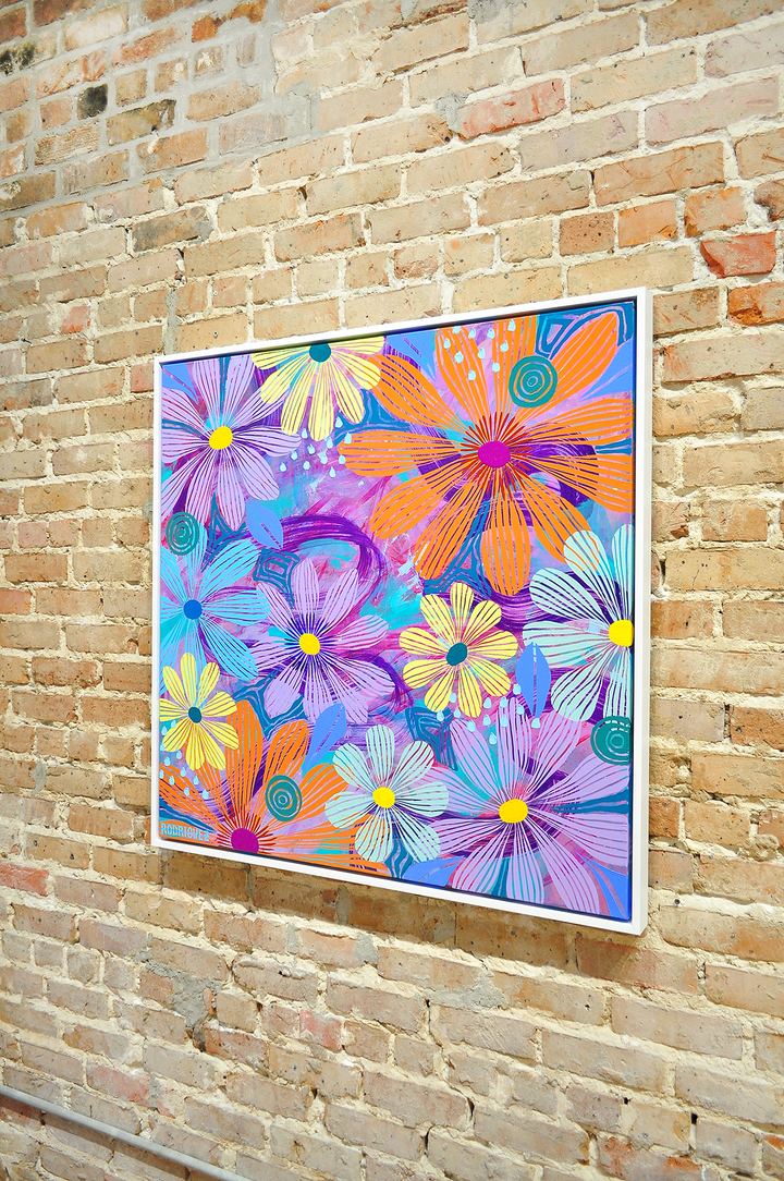 Purple Floating Floral - Framed 37.5x37.5 on Canvas *NEW*