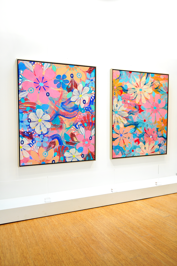 Cosmos Floating Floral - Framed 50x62x2.5 on Canvas