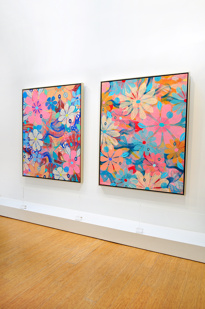 Plumerias Floating Floral - Framed 50x62x2.5 on Canvas