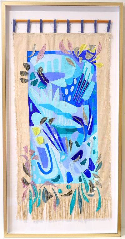 Deep Dive - 53.5"x27.25" Framed Mixed Media Tapestry *Local Pick-Up Only Item*
