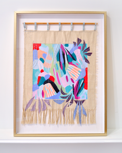 Ocean Wind - 39.5"x29.5" Framed Mixed Media Tapestry * Local Pick-Up Only Item*