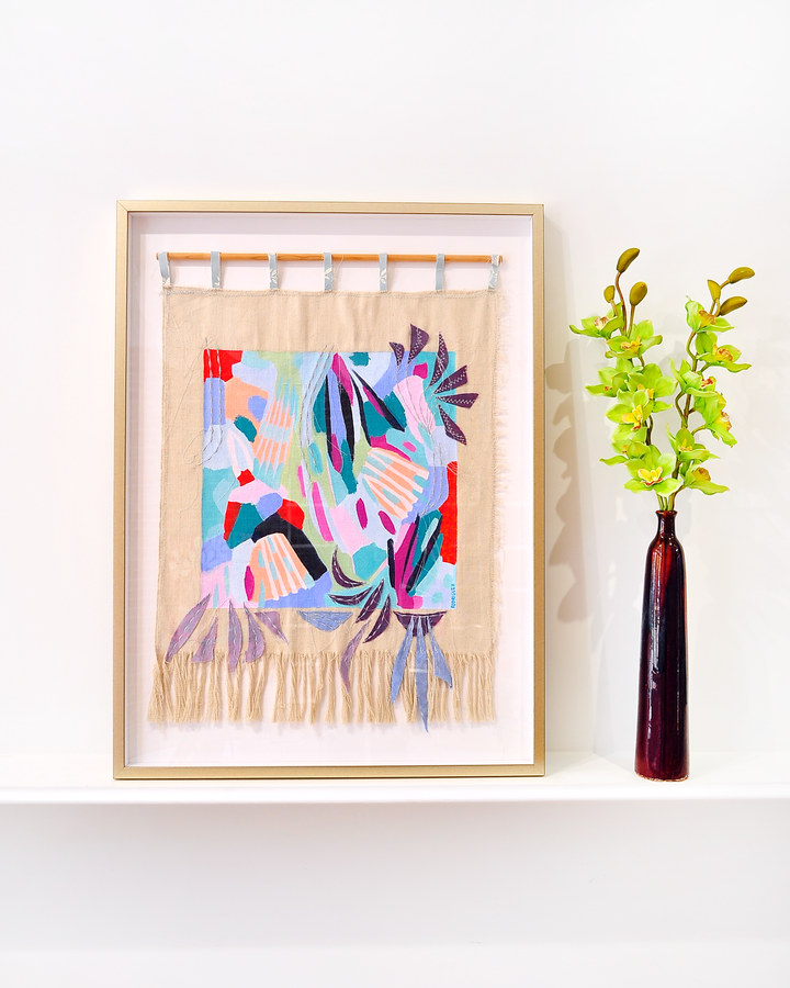 Ocean Wind - 39.5"x29.5" Framed Mixed Media Tapestry * Local Pick-Up Only Item*