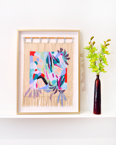 Ocean Wind - 39.5"x29.5" Framed Mixed Media Tapestry * Local Pick-Up Only Item*