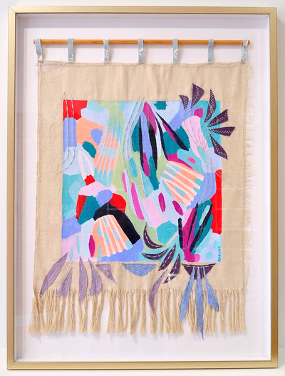 Ocean Wind - 39.5"x29.5" Framed Mixed Media Tapestry * Local Pick-Up Only Item*